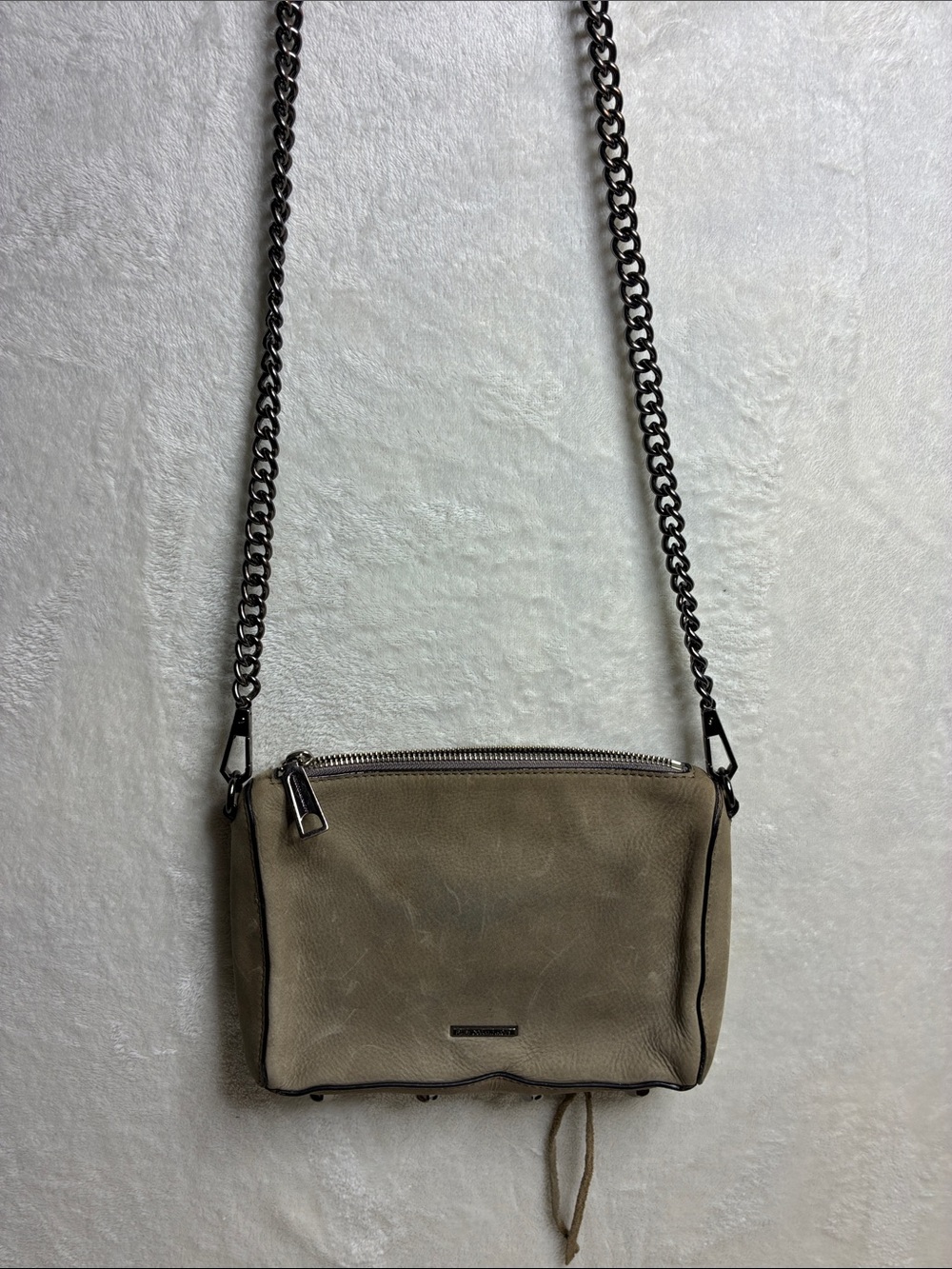 Rebecca Minkoff Taupe Leather Crossbody with Gunmetal Chain